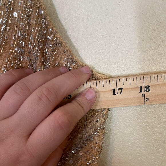 NEW MAC DUGGAL Gold Champagne Beaded Plunging Surplice Maxi Gown Size 12 - Picture 10 of 10